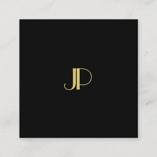 Trendy Elegant Gold Monogram Sjabloon Modern Vierkante Visitekaartje (Voorkant)