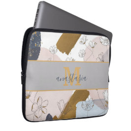 Trendy Elegant Gold Pink Lila Monogram Laptop Sleeve