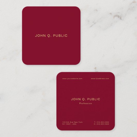 Trendy Elegant Gold Text Burgundy Red Luxury Silk Vierkante Visitekaartje (Voorkant / Achterkant)