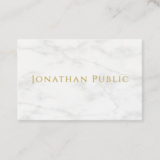 Trendy Elegant Gold Text White Marble Sjabloon Visitekaartje (Voorkant)