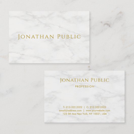 Trendy Elegant Gold Text White Marble Sjabloon Visitekaartje (Voorkant / Achterkant)