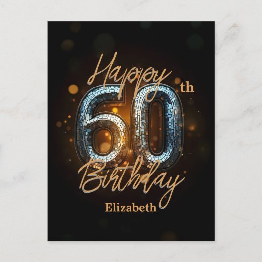 Trendy Elegant Gouden Mozaïek op Zwarte 60e Verjaa Briefkaart (Voorkant)