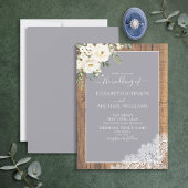 Trendy Elegant Grey Rustic Wood Script Wedding Inv Kaart