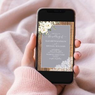 Trendy Elegant Grey Rustic Wood Script Wedding Inv Kaart