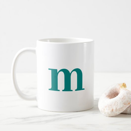 Trendy Elegant Initiaal Monogram Sjabloon Blauwgro Koffiemok (Met donut)