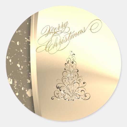 Trendy Elegant kerstboom, Faux Gold Ronde Sticker (Voorkant)