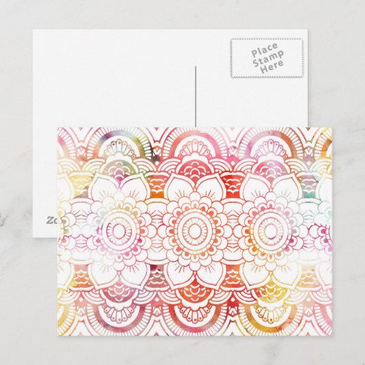 Trendy elegant koraal waterverf floral mandala briefkaart (Voorkant / Achterkant)