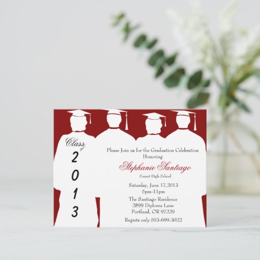 Trendy Elegant Maroon Afstuderen Annoucement Kaart (Staand voorkant)