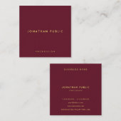 Trendy Elegant Minimal Template Gold Text Burgundy Vierkante Visitekaartje (Voorkant / Achterkant)