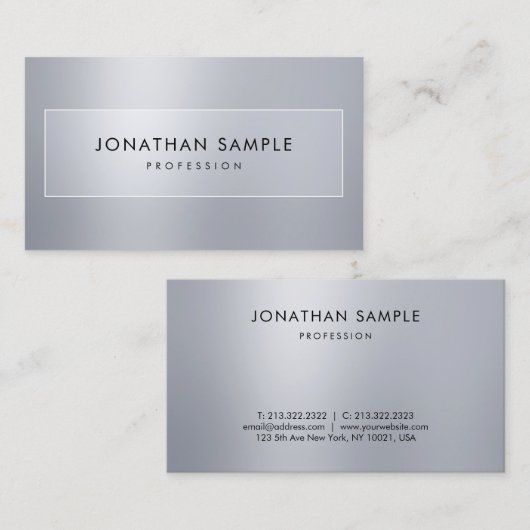Trendy Elegant Minimalist Modern Silver Blik Plain Visitekaartje (Voorkant / Achterkant)