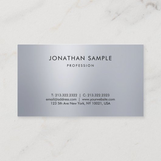 Trendy Elegant Minimalist Modern Silver Blik Plain Visitekaartje (Achterkant)