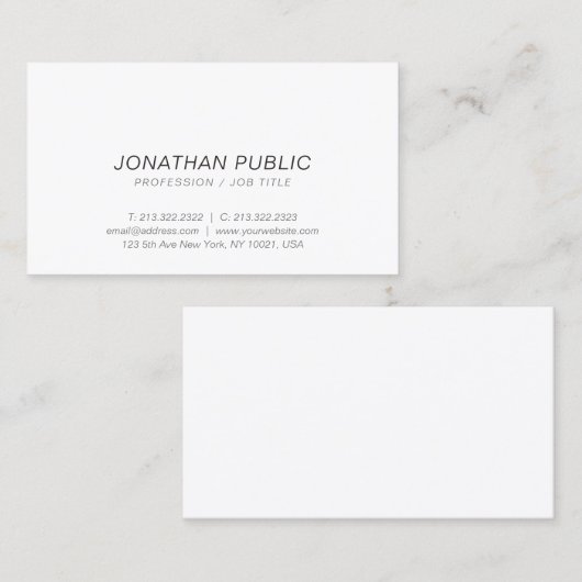 Trendy Elegant Minimalistic White Italic Plain Visitekaartje (Voorkant / Achterkant)