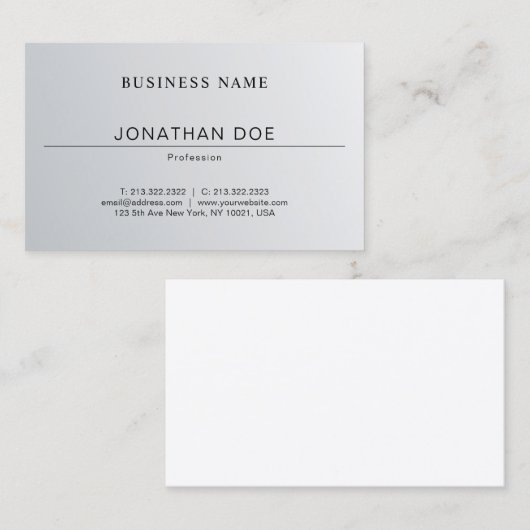 Trendy Elegant minimalistisch design, zilvervormer Visitekaartje (Voorkant / Achterkant)