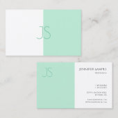 Trendy Elegant Mint Green Modern Monogram Sjabloon Visitekaartje (Voorkant / Achterkant)