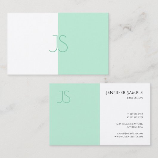 Trendy Elegant Mint Green Modern Monogram Sjabloon Visitekaartje (Voorkant / Achterkant)