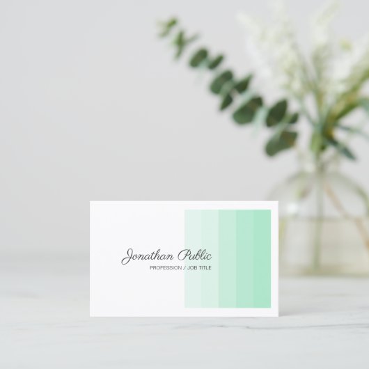 Trendy Elegant Mint Green White Calligraphy Script Visitekaartje (Staand voorkant)
