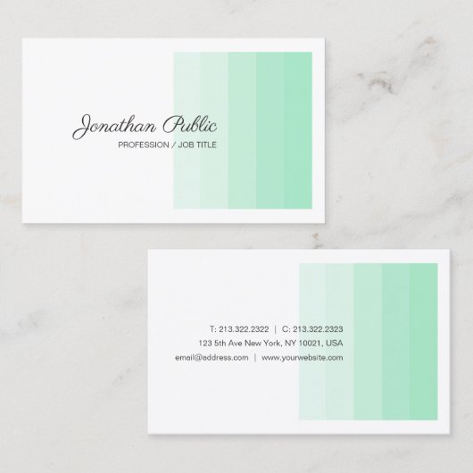 Trendy Elegant Mint Green White Calligraphy Script Visitekaartje (Voorkant / Achterkant)