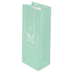 Trendy Elegant Mint Groen Sjabloon Wit Monogram Wijn Cadeautas