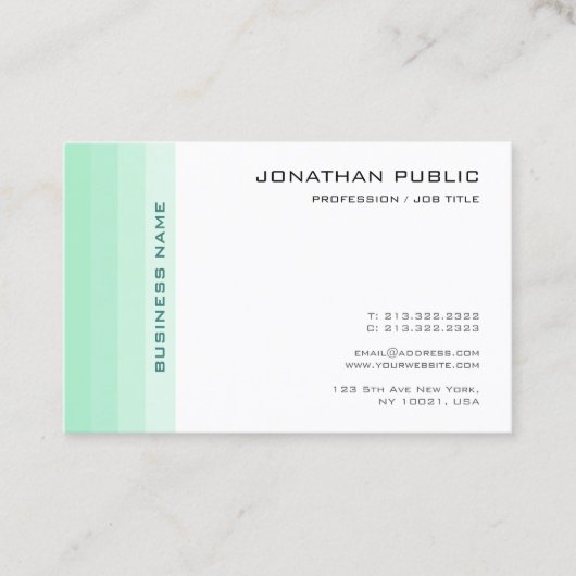 Trendy Elegant Mint Groen Wit Modern Eenvoudig Visitekaartje (Voorkant)