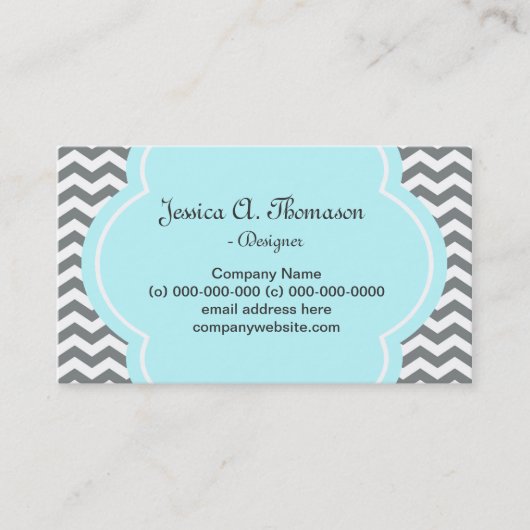 Trendy, elegant, modern grijs en wit chevron visitekaartje (Voorkant)
