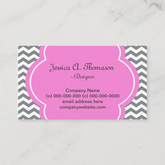 Trendy, elegant, modern grijs en wit chevron visitekaartje (Voorkant)