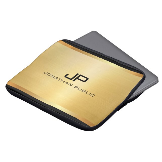 Trendy Elegant Modern Luxury Template Glamour Gold Laptop Sleeve (Voorkant top)