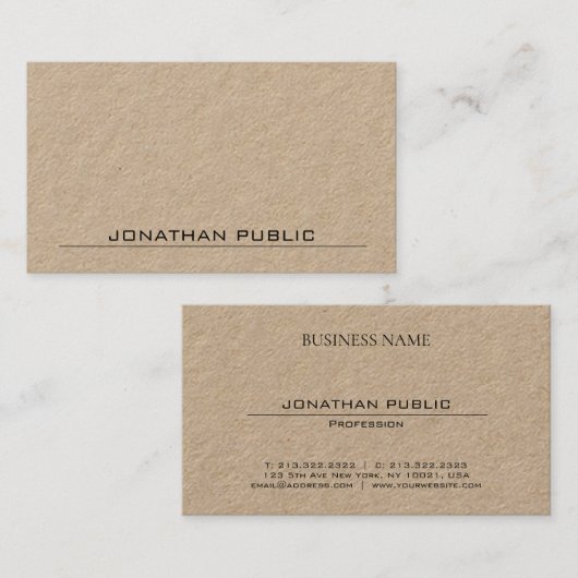 Trendy Elegant Modern Premium Bruin Kraft-papier Visitekaartje (Voorkant / Achterkant)