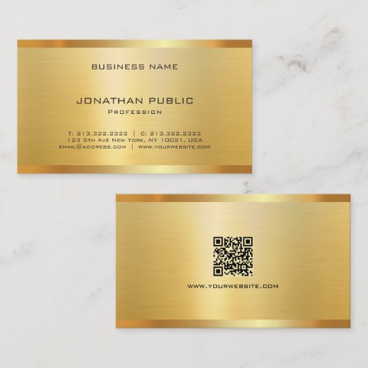 Trendy Elegant Modern QR Code Gold Luxury Silk Visitekaartje (Voorkant / Achterkant)