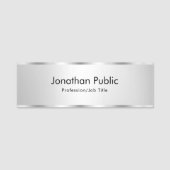 Trendy Elegant Modern Sjabloon Faux Silver Custom Naamplaatje (Voorkant)