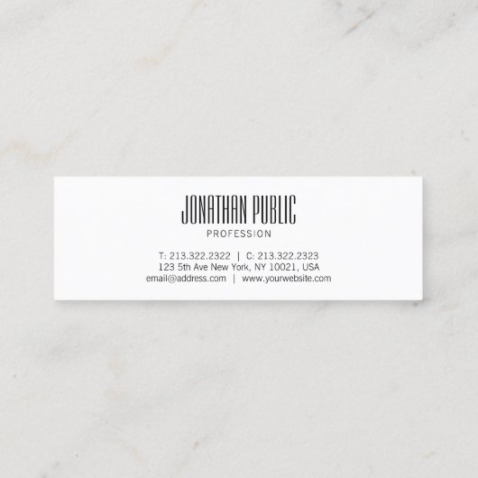 Trendy Elegant Modern Zwart Wit Cool Clean Plain Mini Visitekaartje (Achterkant)