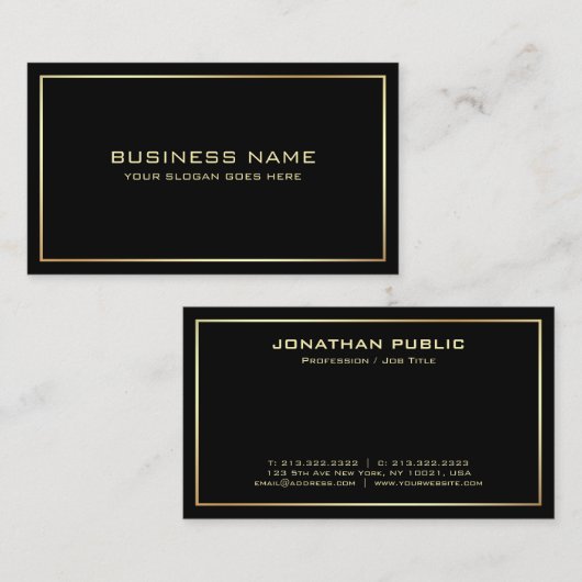 Trendy Elegant Moderne Sjabloon Black and Gold Visitekaartje (Voorkant / Achterkant)