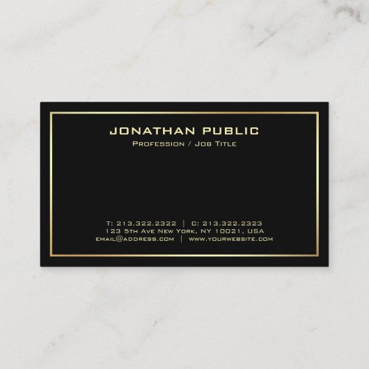 Trendy Elegant Moderne Sjabloon Black and Gold Visitekaartje (Achterkant)