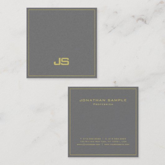 Trendy Elegant Monogram Plain Pearl Finish Luxe Vierkante Visitekaartje (Voorkant / Achterkant)