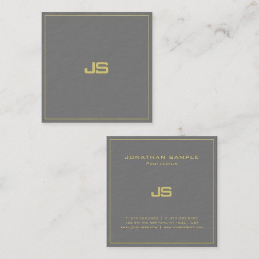 Trendy Elegant Monogram Plain Premium Thick Luxury Vierkante Visitekaartje (Voorkant / Achterkant)
