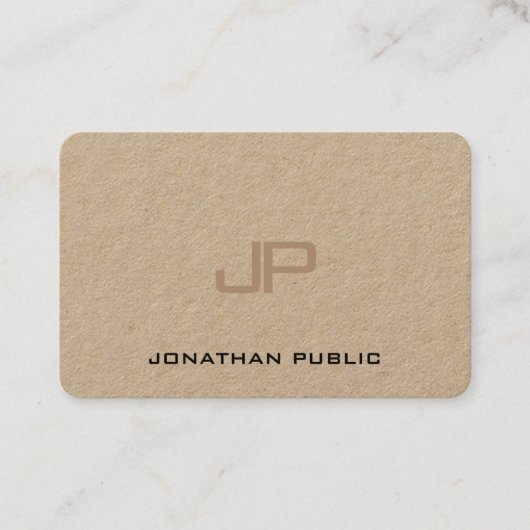Trendy Elegant Monogram Premium Real Kraft Paper Visitekaartje (Voorkant)