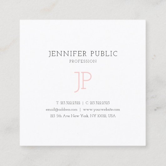 Trendy Elegant Monogram Slank Design Luxe Modern Vierkante Visitekaartje (Achterkant)