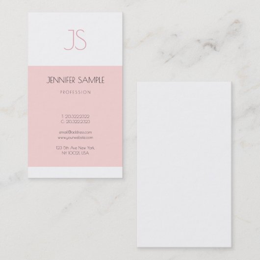 Trendy Elegant Monogram Slank Ontwerp Roze Plain Visitekaartje (Voorkant / Achterkant)