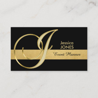 Trendy Elegant Monogrammed Gold Black Initiaal 'J' Visitekaartje