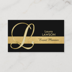 Trendy Elegant Monogrammed Gold Black Initiaal 'L' Visitekaartje