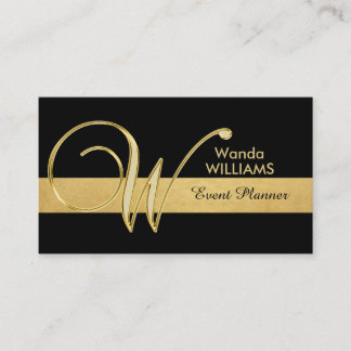 Trendy Elegant Monogrammed Gold Black Initiaal 'W' Visitekaartje