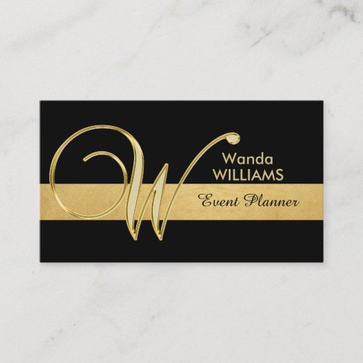 Trendy Elegant Monogrammed Gold Black Initiaal 'W' Visitekaartje (Voorkant)