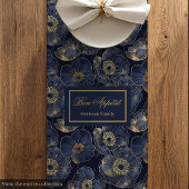 Trendy Elegant Navy and Gold Floral Table Setting Medium Tafelloper