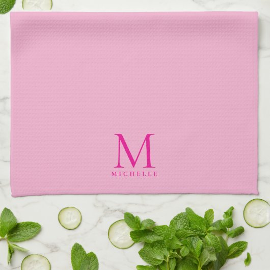 Trendy Elegant Personalized Hot Pink Monogrammed Theedoek (Gevouwen)