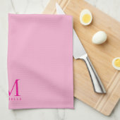 Trendy Elegant Personalized Hot Pink Monogrammed Theedoek (Quarter Fold)
