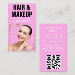 Trendy Elegant Pink Haarstylist Foto qr code Visitekaartje