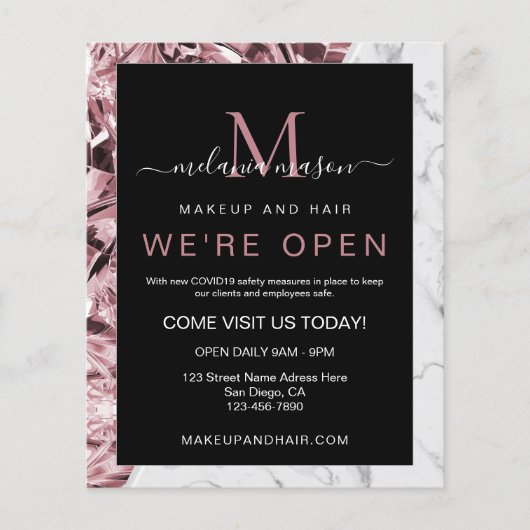 Trendy Elegant Realistic Pink Diamond White Marble Flyer (Voorkant)