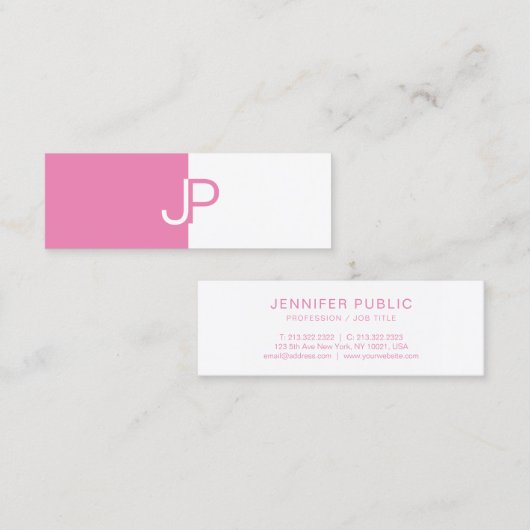 Trendy Elegant Roze Wit Monogrammed Sjabloon Mini Visitekaartje (Voorkant / Achterkant)
