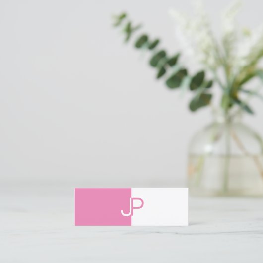 Trendy Elegant Roze Wit Monogrammed Sjabloon Mini Visitekaartje (Staand voorkant)
