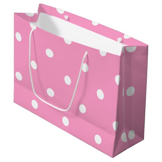 Trendy Elegant Roze Wit Polka Dots Sjabloon Groot Cadeauzakje (Voorkant Gekanteld)