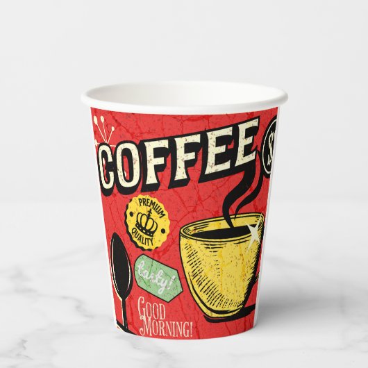 Trendy elegant rustic coffee lovers red  papieren bekers (Achterkant)